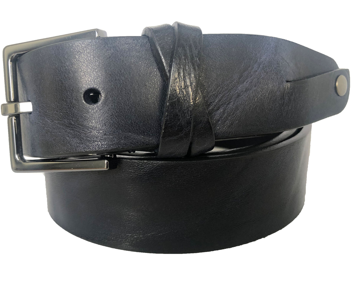 Blue 35mm Italian Leather Belt Distressed Finish