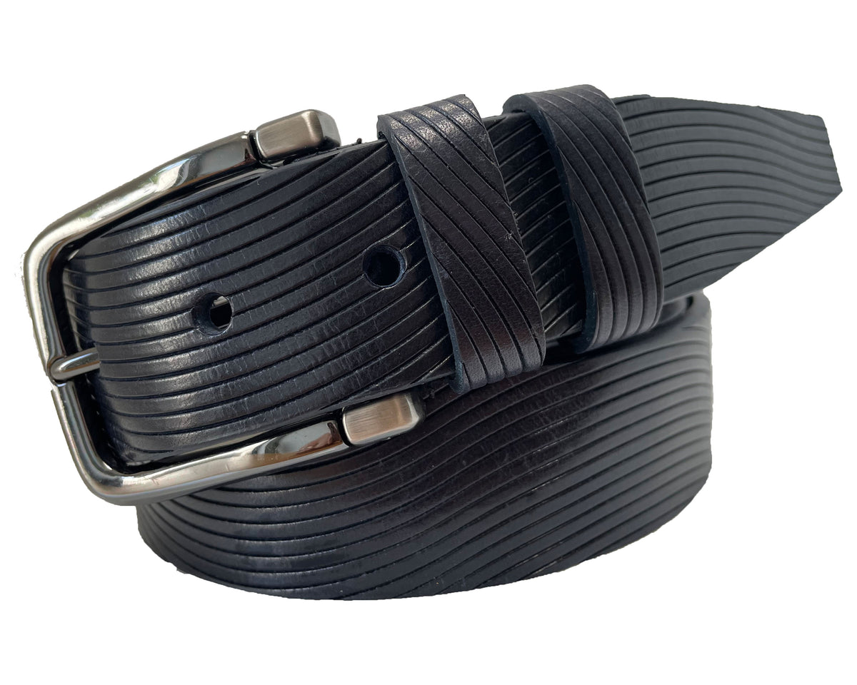 Blue 35mm Italian Leather Belt Wave Texture