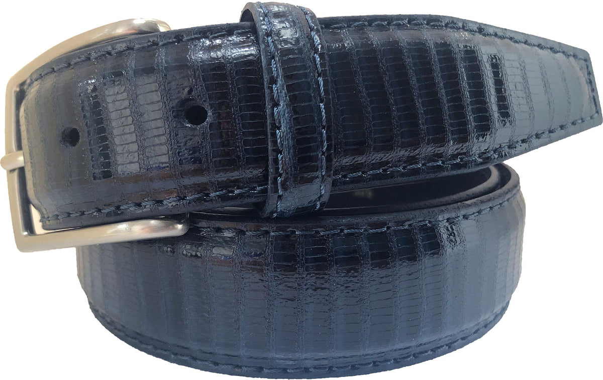 Blue 35mm Italian Leather Belt Reptile Print