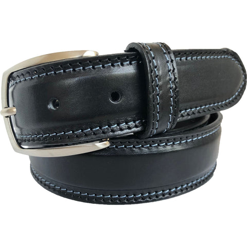 MIDNIGHT BLUE CONTRAST STITCHED ESSENTIAL 35MM BLACK LEATHER BELT