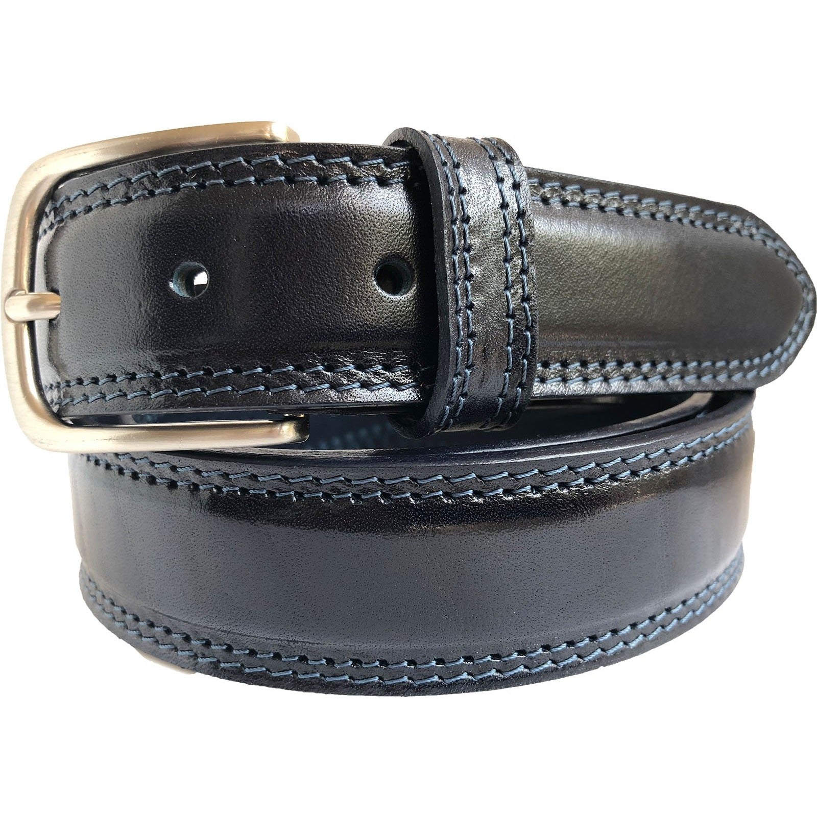 MIDNIGHT BLUE DOUBLE STITCHED ESSENTIAL 35MM LEATHER BELT