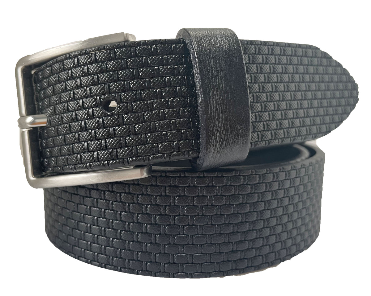 Black 35mm Italian Leather Belt Embossed Finish
