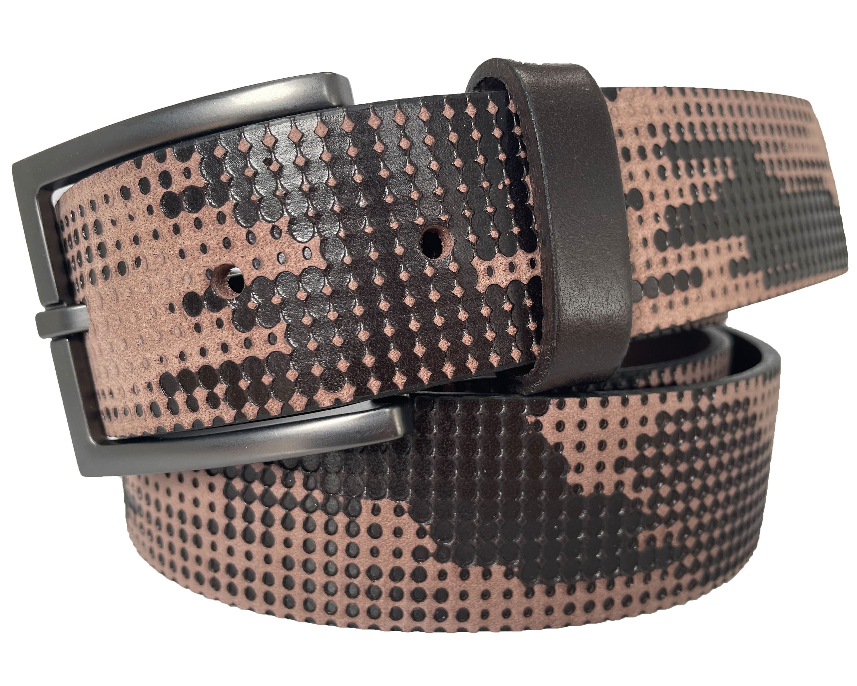 BROWN CAMOUFLAGE  40MM  STONEWASHED LEATHER BELT
