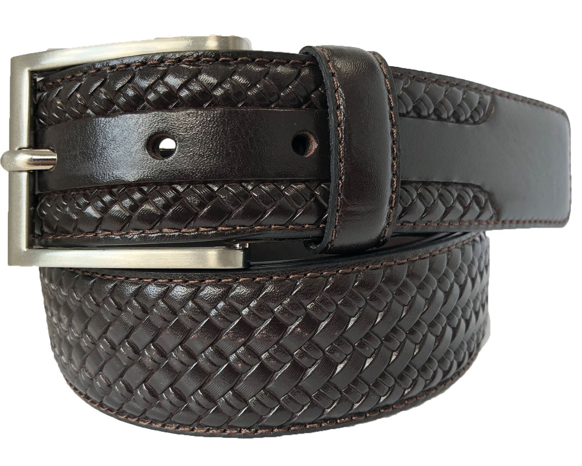 Brown 35mm Italian Calf Leather Belt Woven Finish