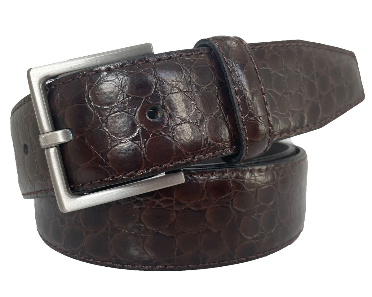Brown 35mm Italian Leather Belt Crocodile Print