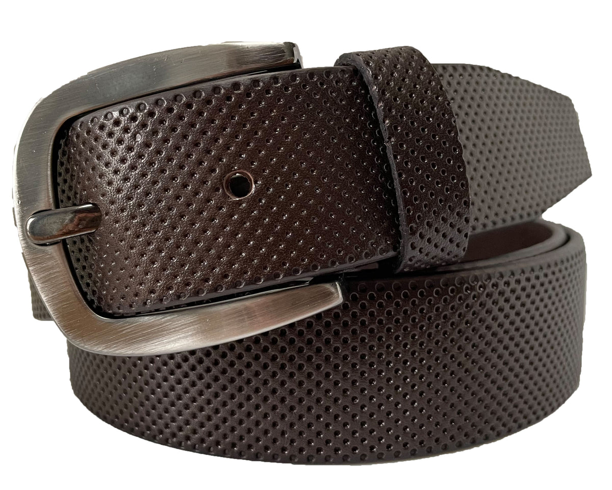 Brown 35mm Italian Leather Belt Embossed Finish