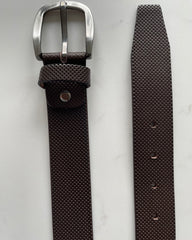 BROWN LEATHER BELT PERFORATED EMBOSSED HIDE 35MM