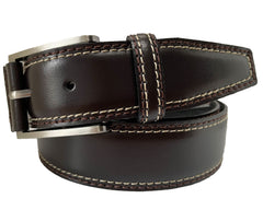 BROWN CONTRAST DOUBLE STITCHED 35MM LEATHER BELT