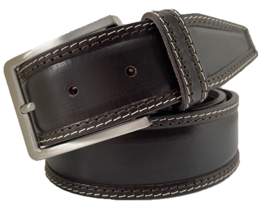 BROWN DOUBLE STITCHED LEATHER BELT