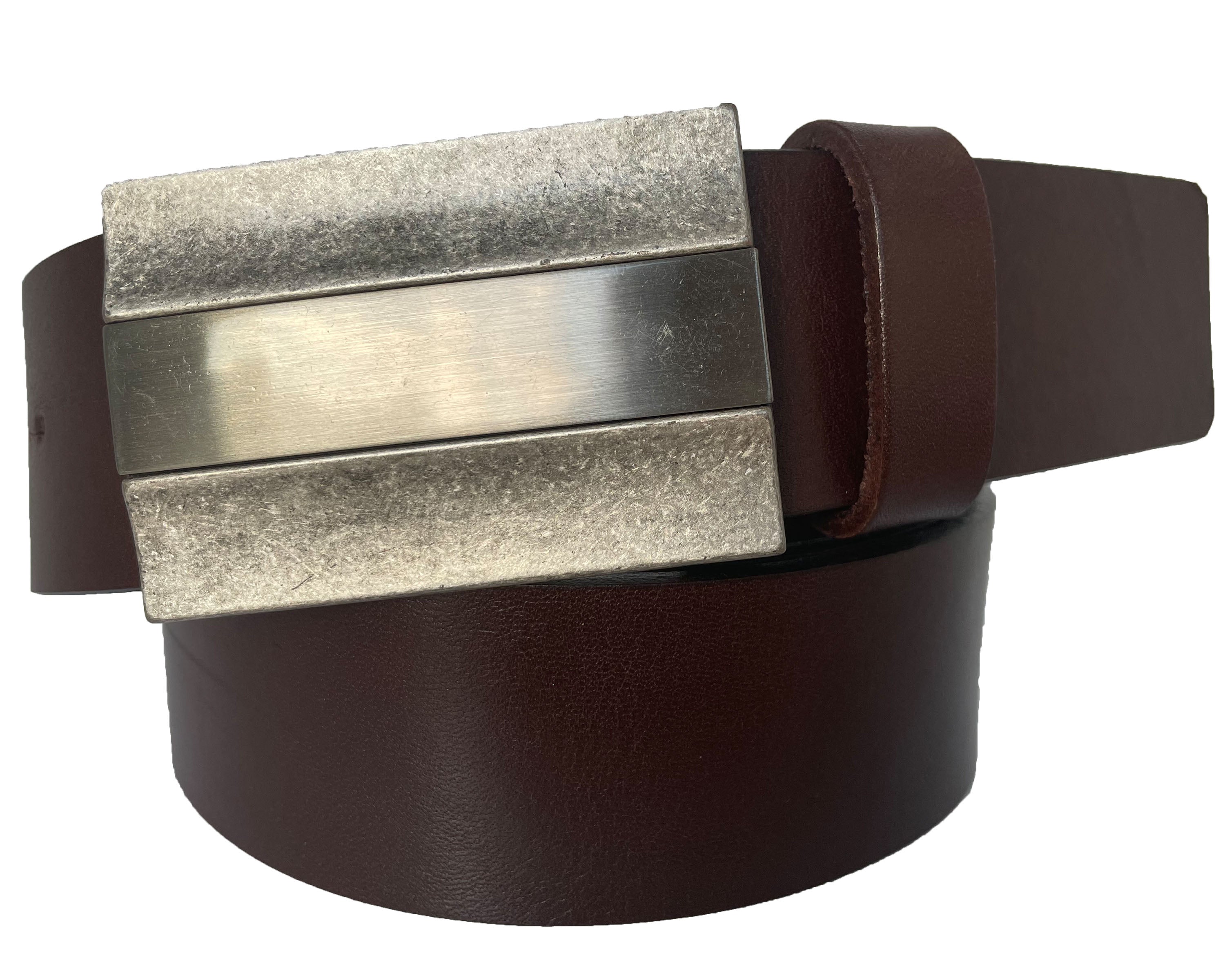 BROWN 40MM RECTANGLE BUCKLE CLASSIC HIDE LEATHER BELT