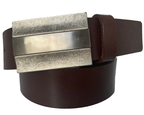 BROWN 40MM RECTANGLE BUCKLE CLASSIC HIDE LEATHER BELT