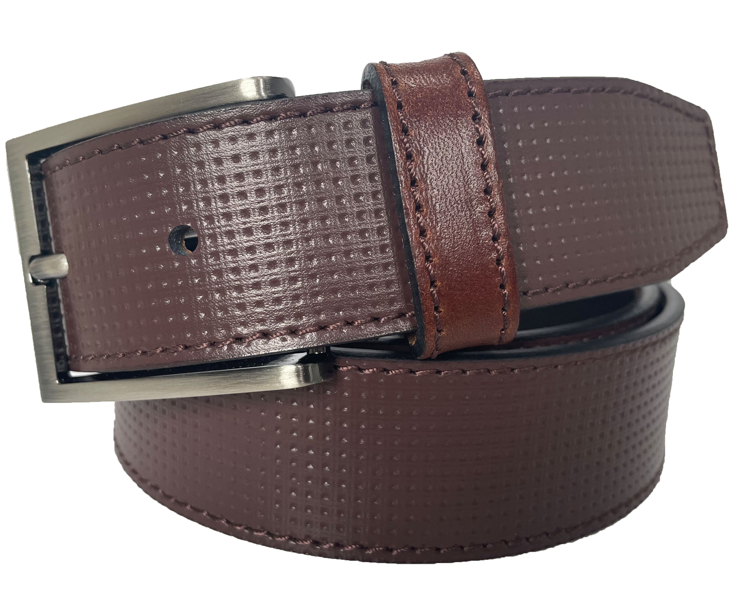 BROWN CALF LEATHER DOTTED 35MM LEATHER BELT