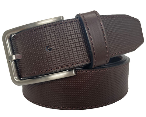BROWN CALF LEATHER DOT EMBOSSED 35MM LEATHER BELT