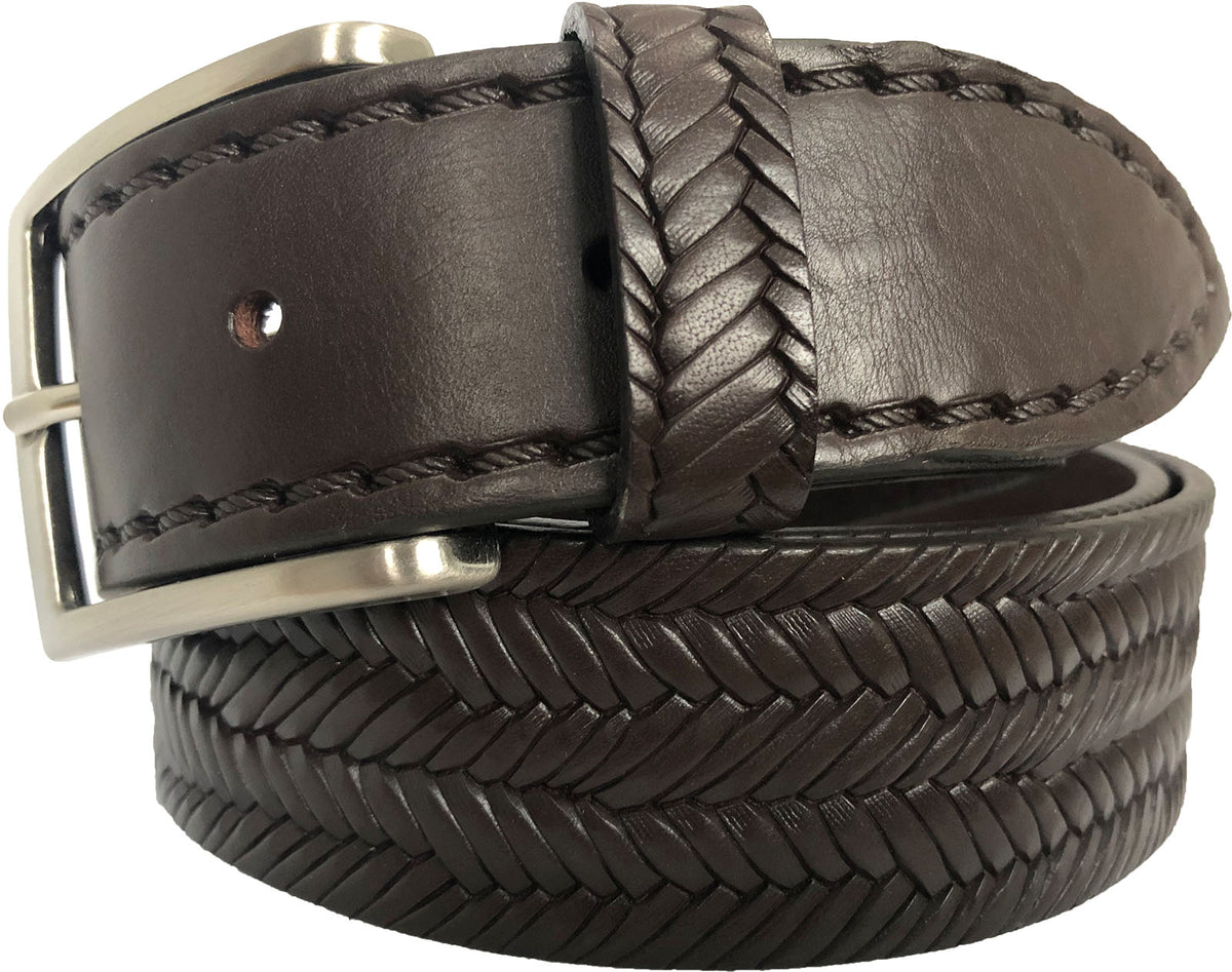 Brown 40mm Italian Leather Belt Woven Finish