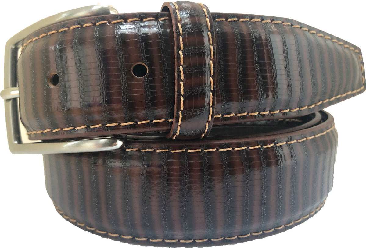 Brown 35mm Italian Leather Belt Reptile Print