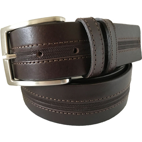 BROWN 40MM STITCHED LEATHER BELT SQUARE TIP