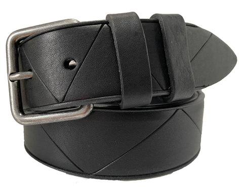 BLACK ZIG ZAG  40MM BULL HIDE LEATHER BELT