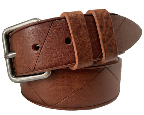 TAN 40MM ZIG ZAG GRAINED BULL HIDE LEATHER BELT