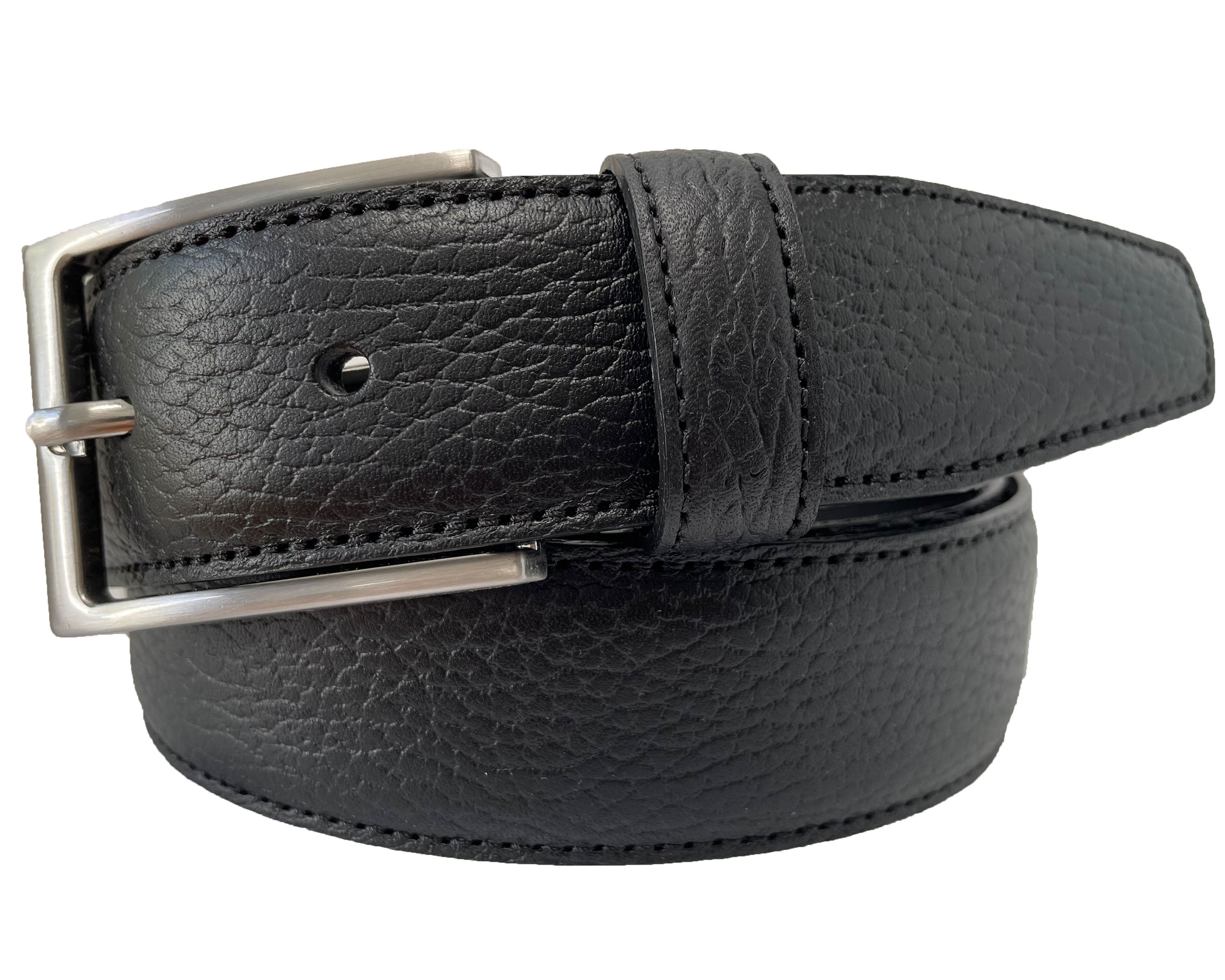 GRAINED BLACK CALF LEATHER SINGLE STITCHED 35MM LEATHER BELT