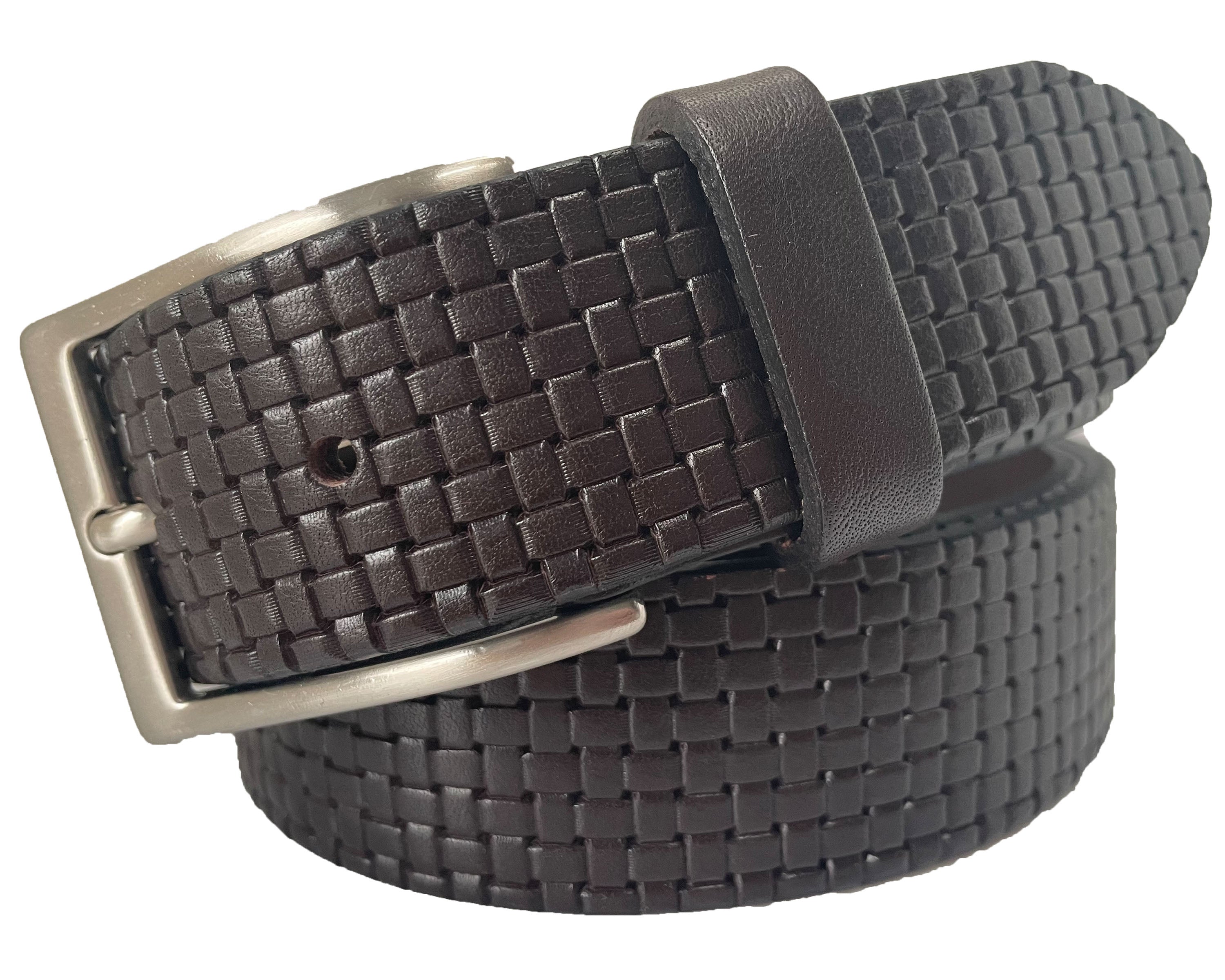 CHECK BROWN 35MM EMBOSSED HIDE LEATHER