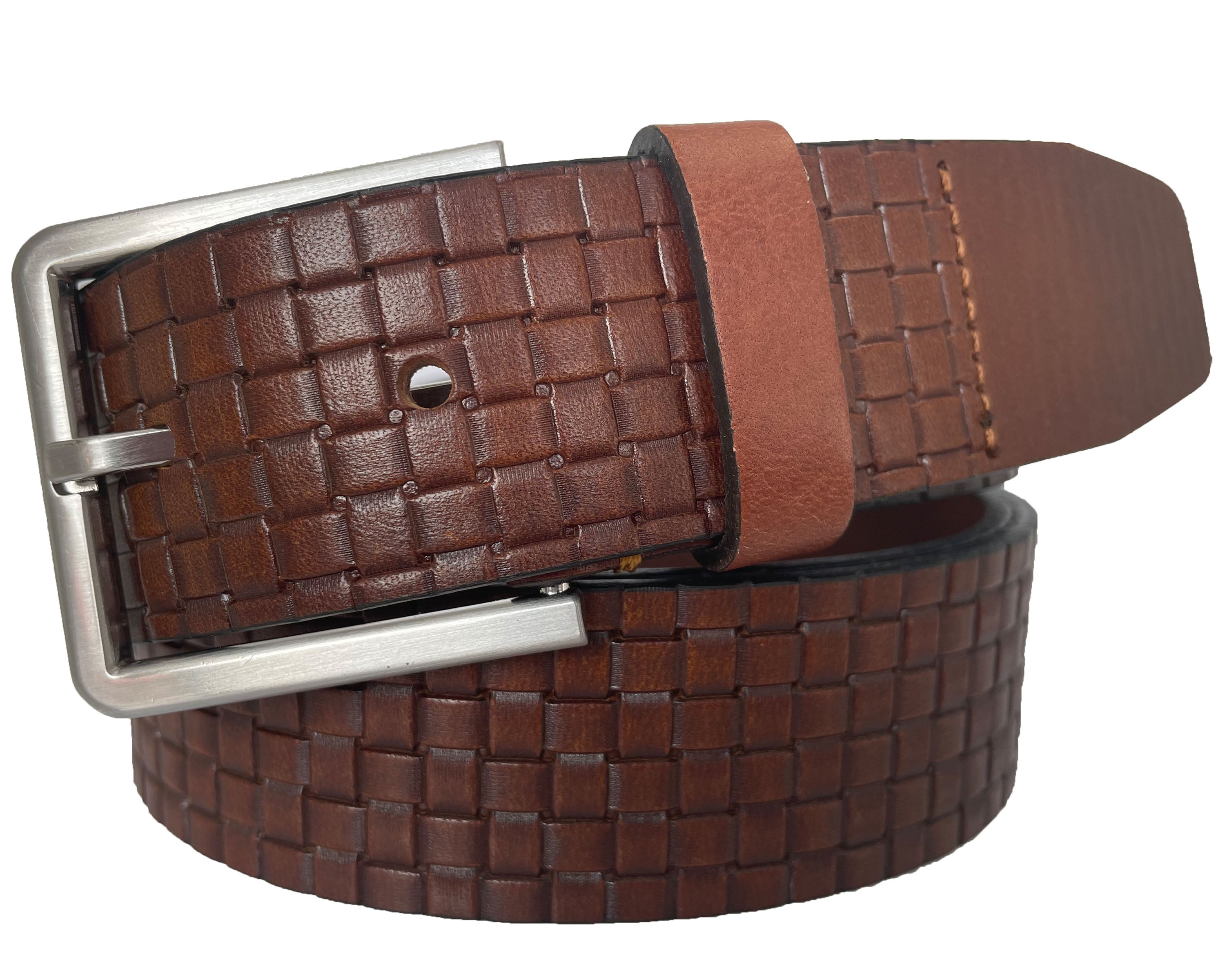 TAN 35MM EMBOSSED CHECK HIDE LEATHER WITH TONAL LOOP