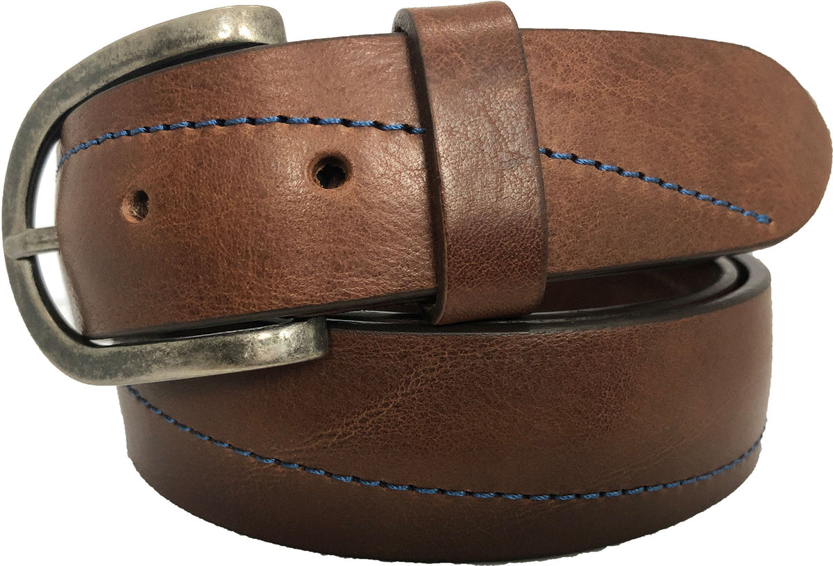 Tan Brown 35mm Italian Leather Belt Wave Texture