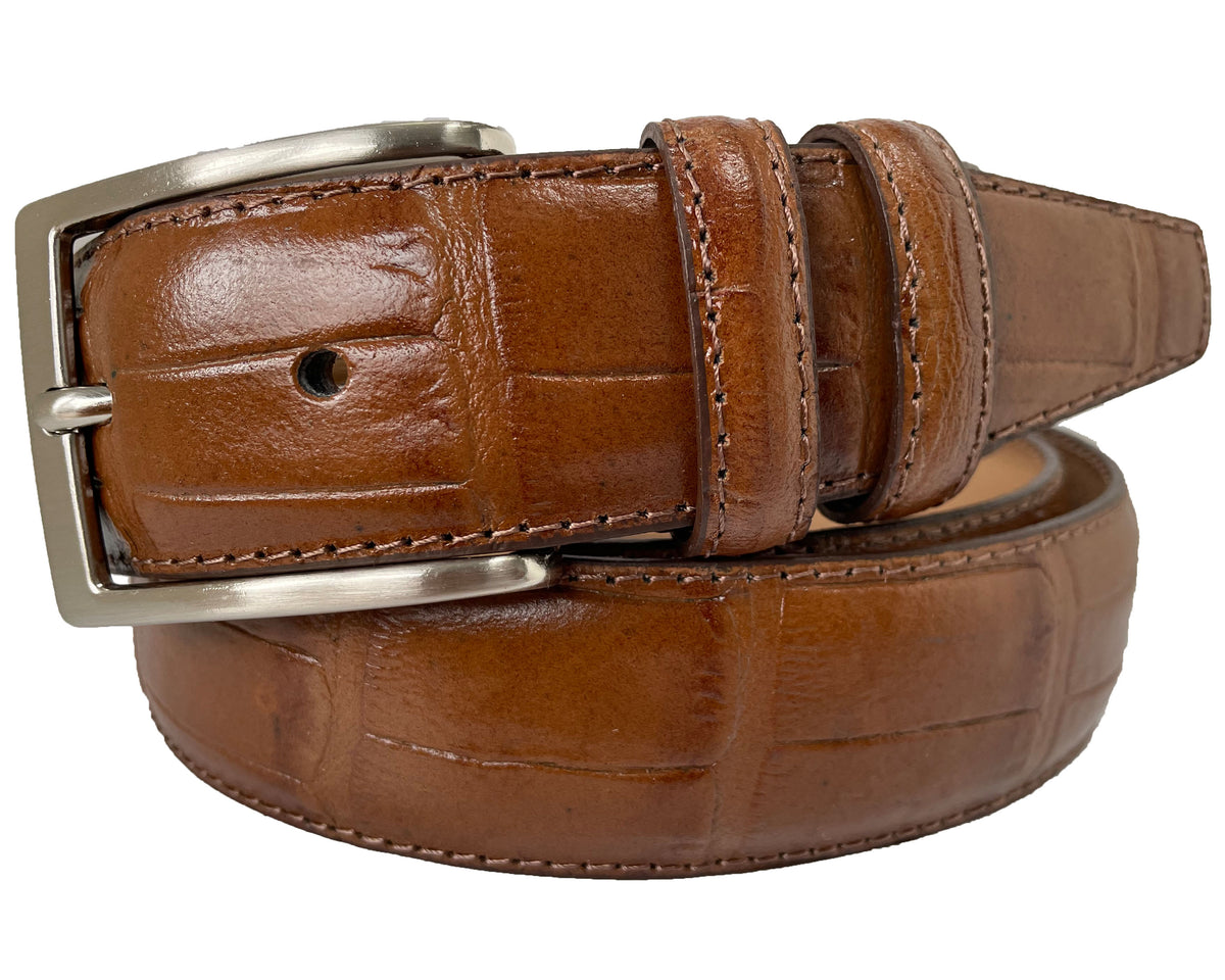 Tan 35mm Italian Leather Belt Crocodile Print