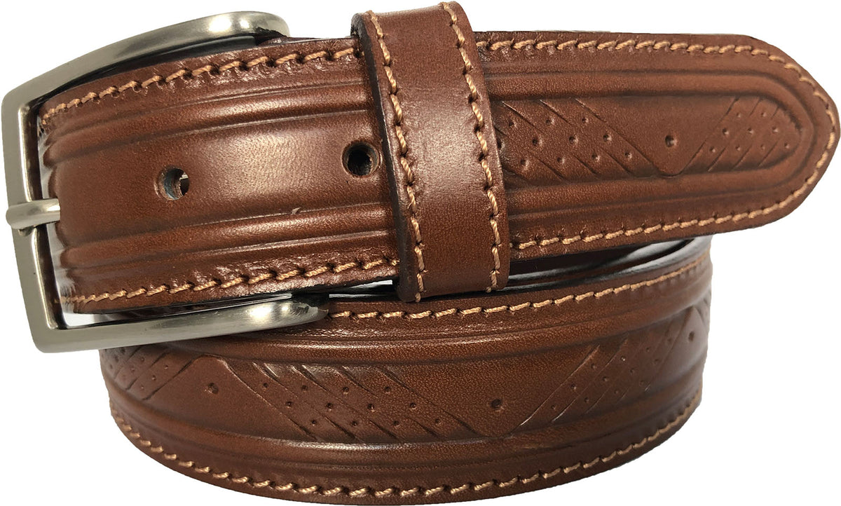Cognac Tan 35mm Italian Leather Belt Embossed Finish