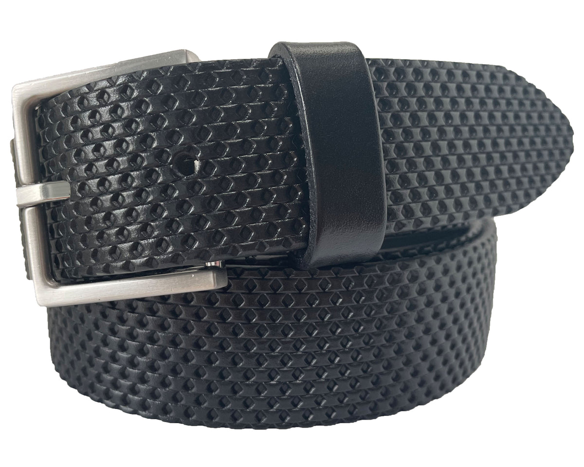 Black 35mm Italian Leather Belt Diamond Texture