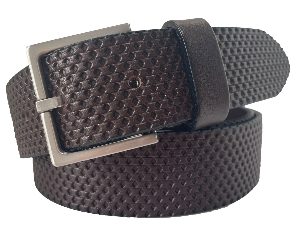 Brown 35mm Italian Leather Belt Diamond Texture