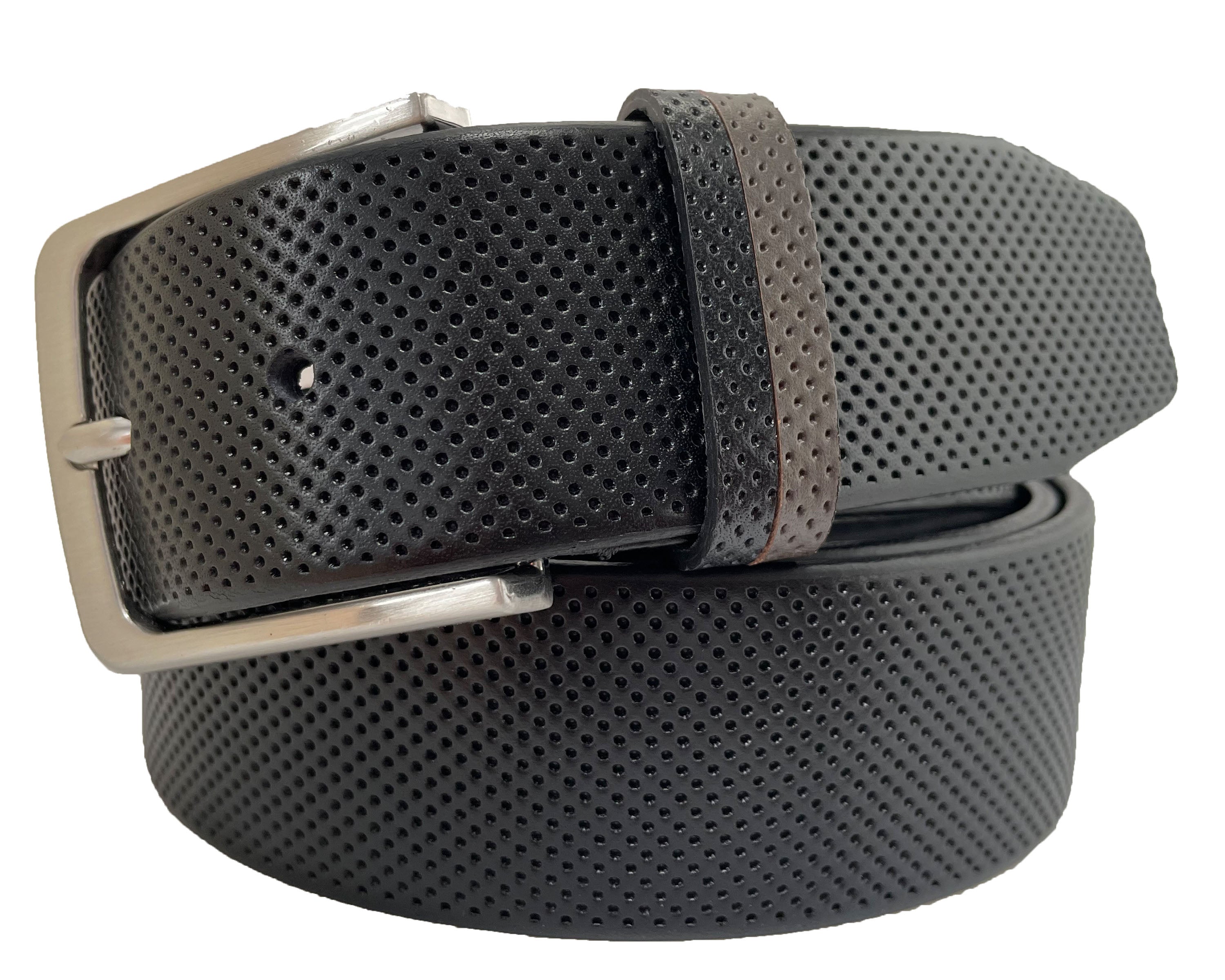 BLACK LEATHER PERFORATED 40MM HIDE CONTRAT LOOP LEATHER BELT