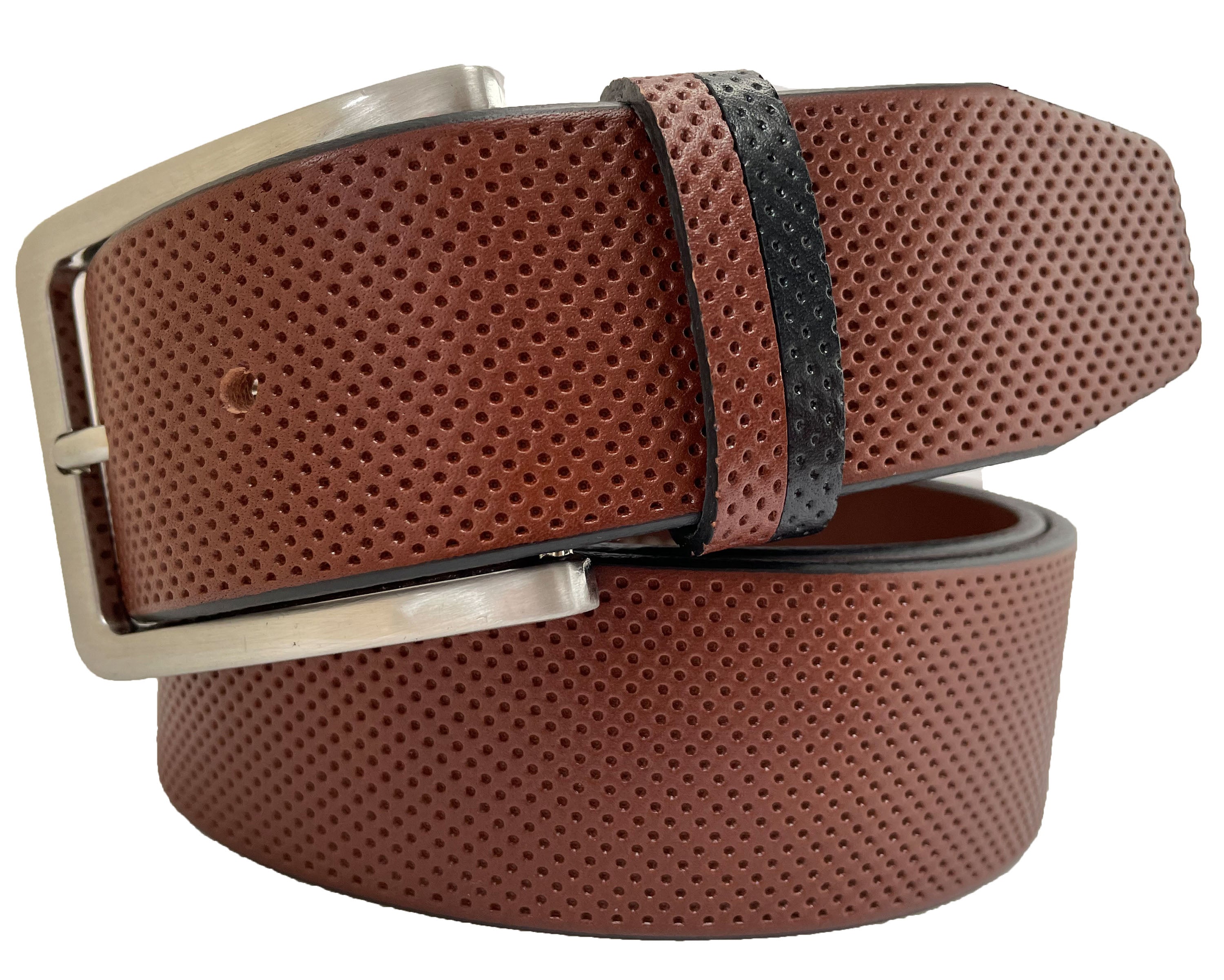 COGNAC TAN LEATHER PERFORATED 40MM HIDE CONTRAST LOOP LEATHER BELT