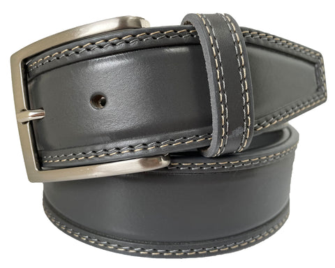DARK GREY DOUBLE STITCHED 40MM CLASSIC HIDE LEATHER BELT