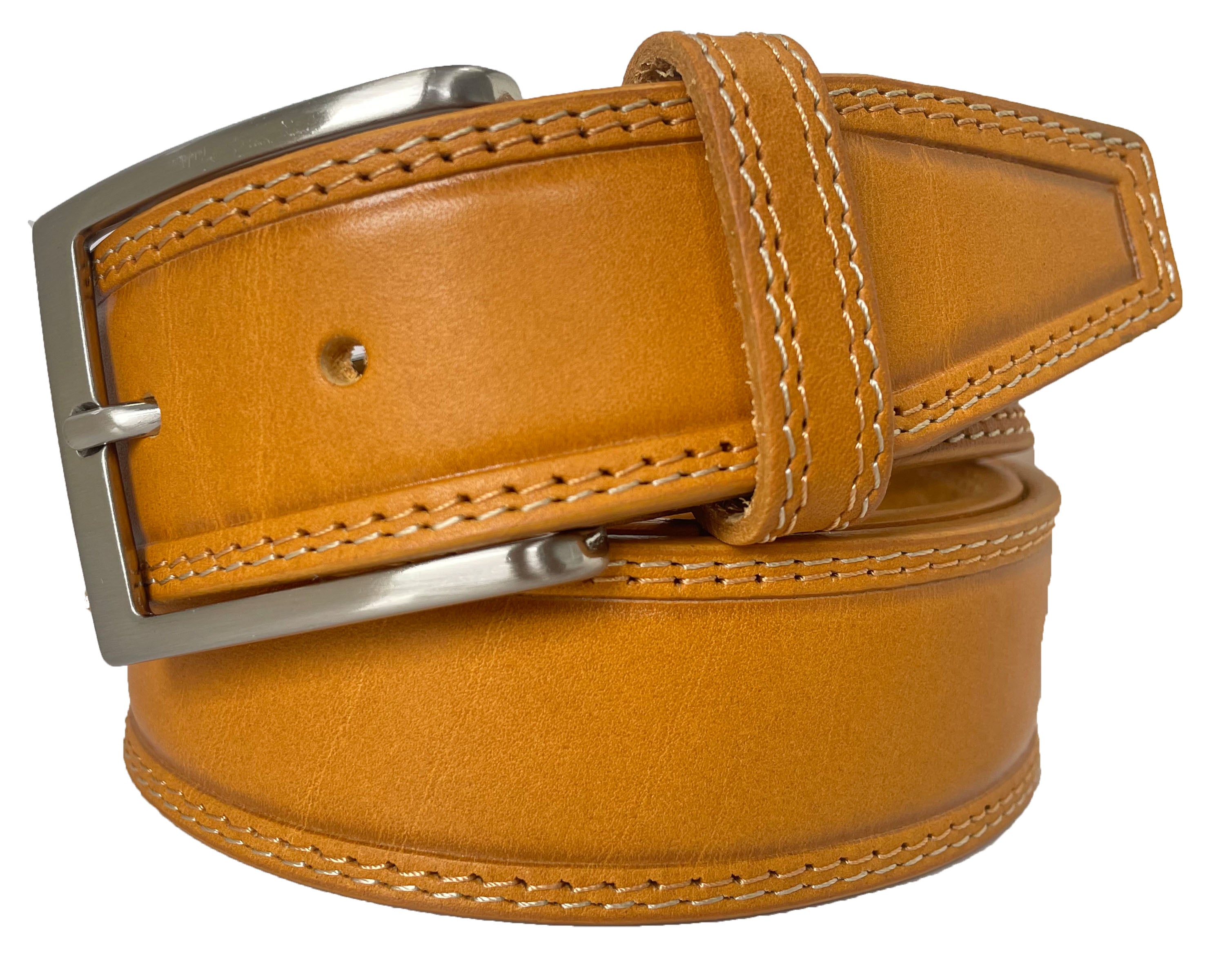 YELLOW DOUBLE STITCHED 40MM CLASSIC HIDE LEATHER BELT