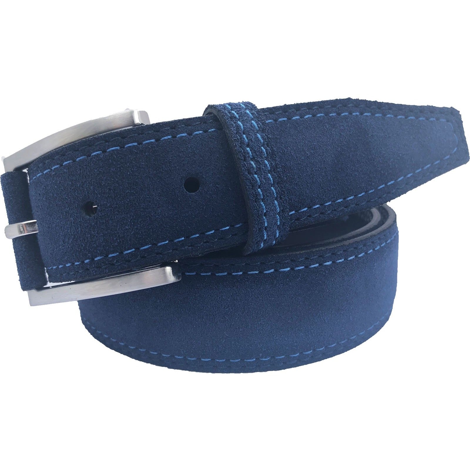 TONAL STITCH BLUE SUEDE BELT 35MM Italian Belt Company
