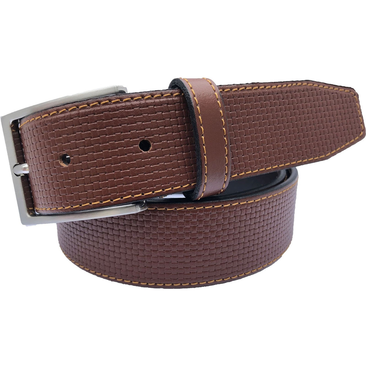 Cognac Tan 35mm Italian Leather Belt Woven Finish