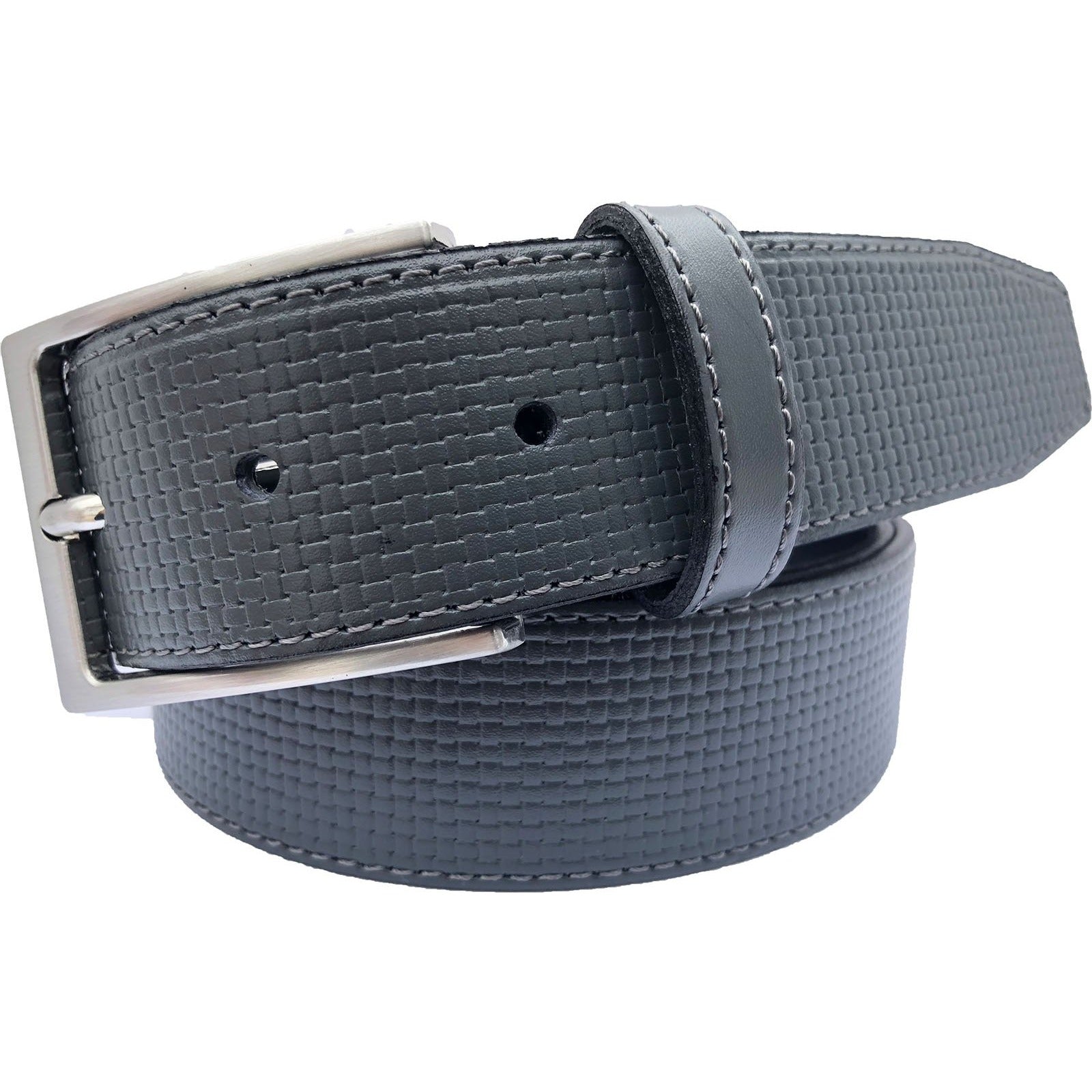 GREY 35MM MICRO EMBOSSED LEATHER BELT
