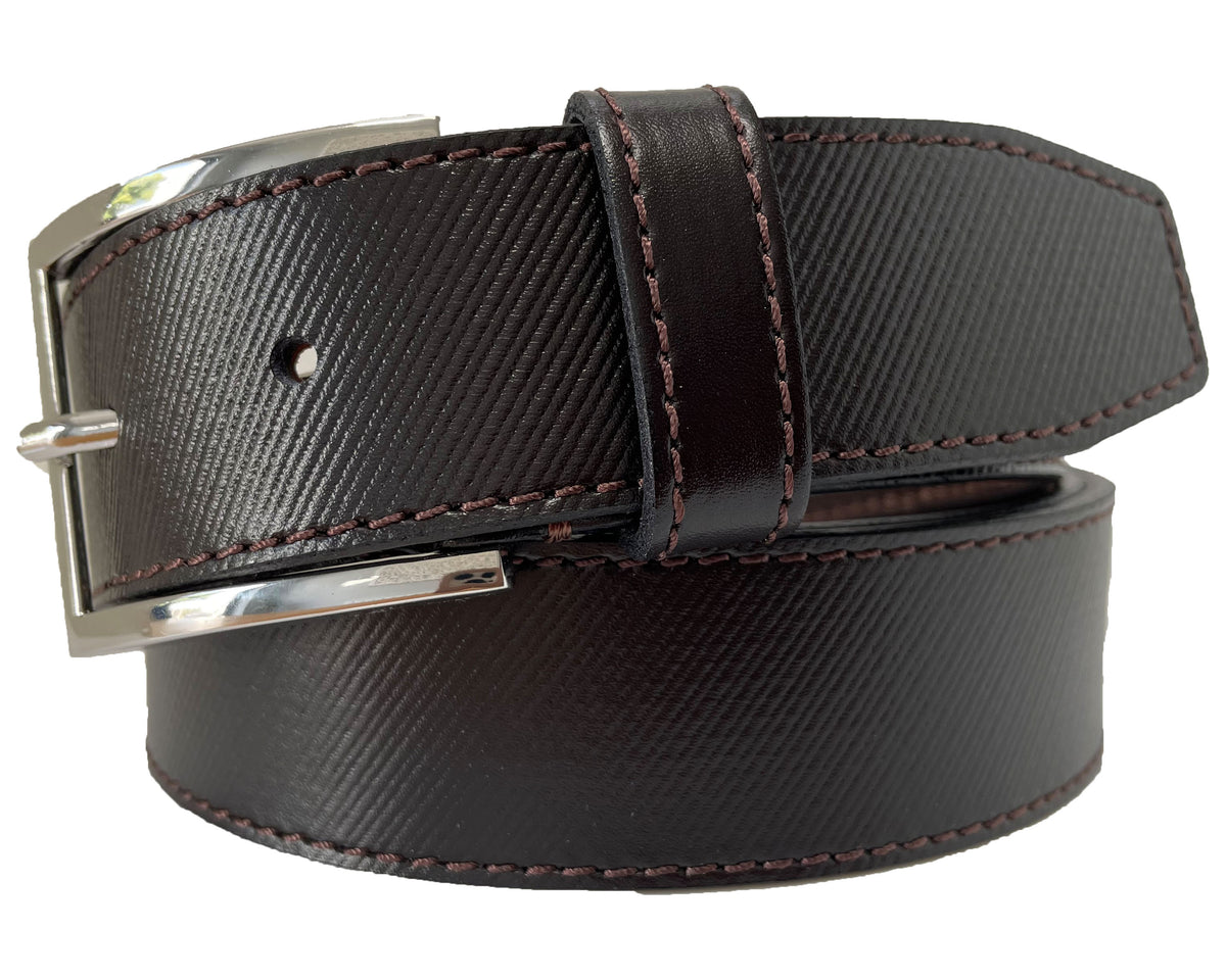 Brown 35mm Italian Calf Leather Belt Embossed Finish