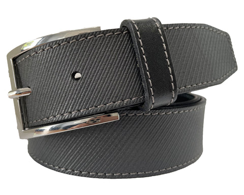ESSENTIAL GREY EMBOSSED CALF LEATHER 35MM LEATHER BELT