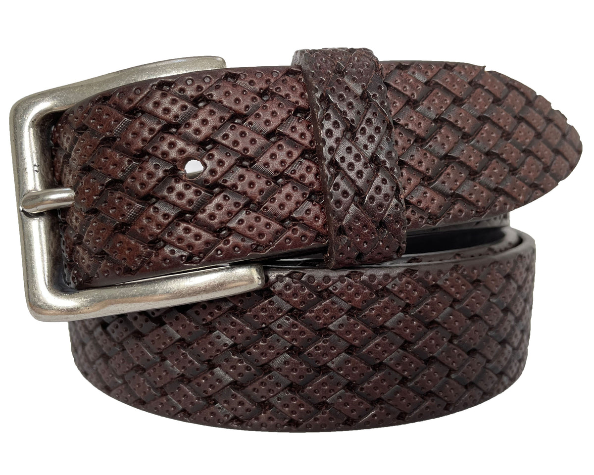 Brown 35mm Italian Leather Belt Woven Finish