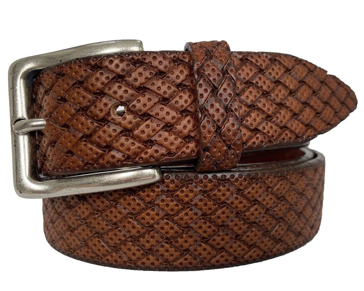 Tan 35mm Italian Leather Belt Woven Finish