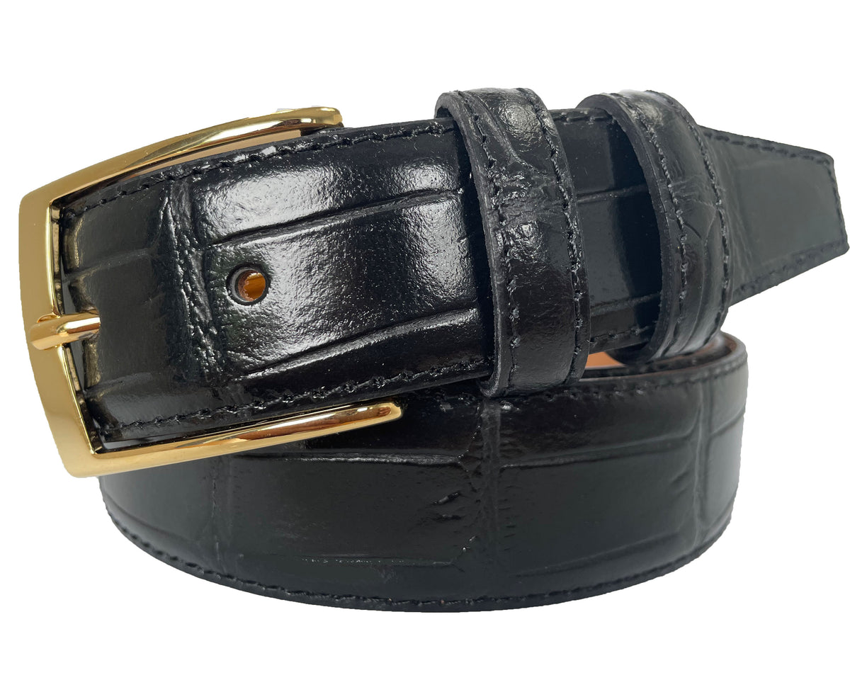 Black 35mm Italian Leather Belt with gold buckle