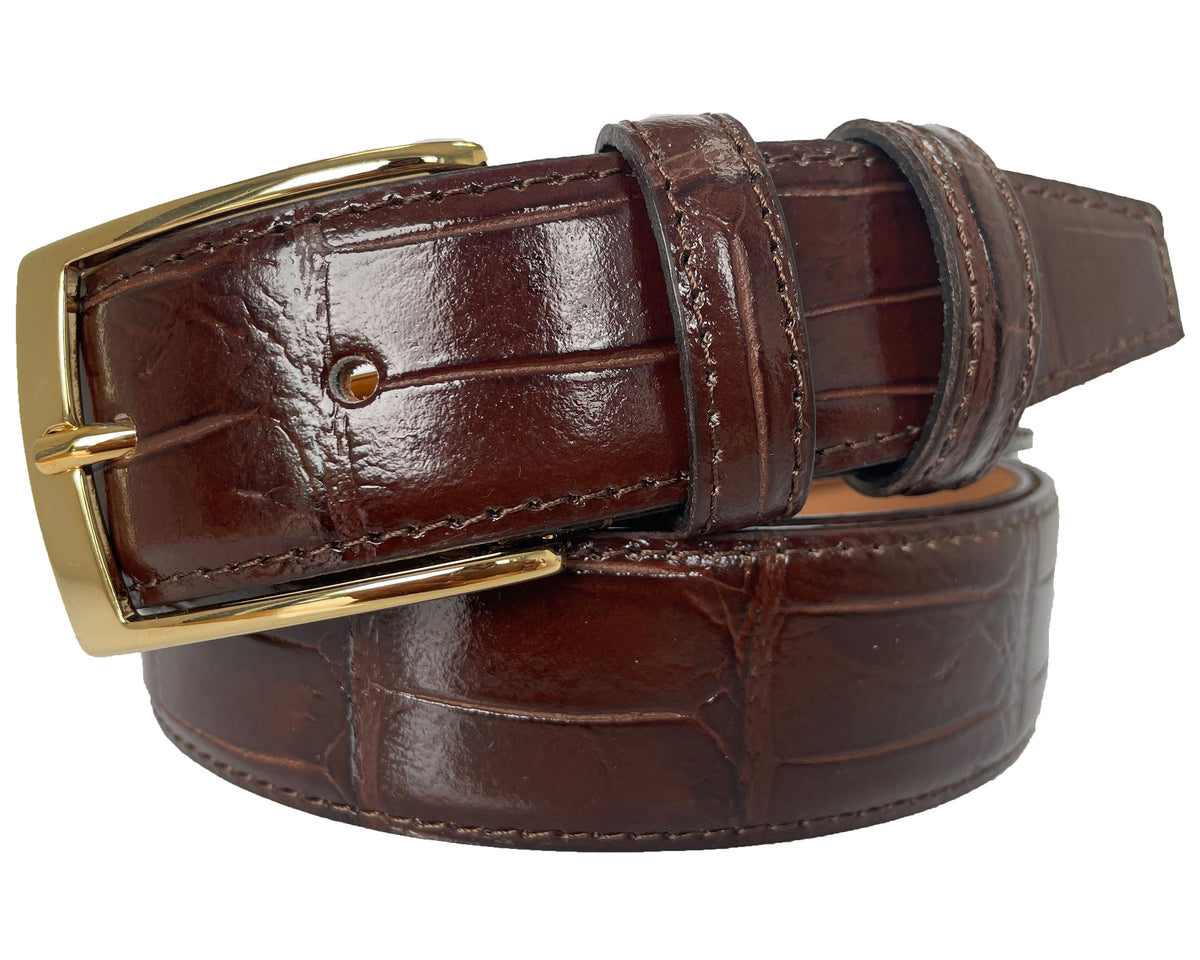 Brown 35mm Italian Leather Belt with gold buckle