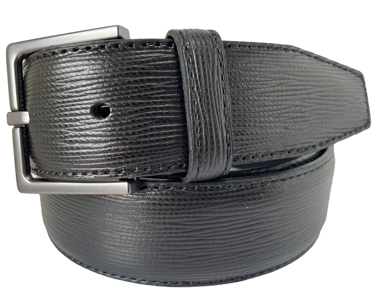 Black 35mm Italian Leather Belt Reptile Print