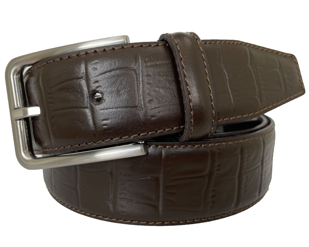 Brown 35mm Italian Leather Belt Crocodile Print
