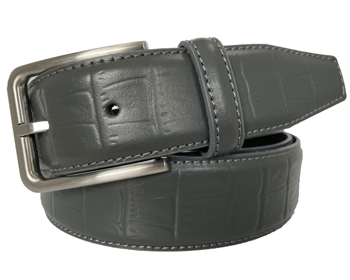 Grey 35mm Italian Leather Belt Crocodile Print