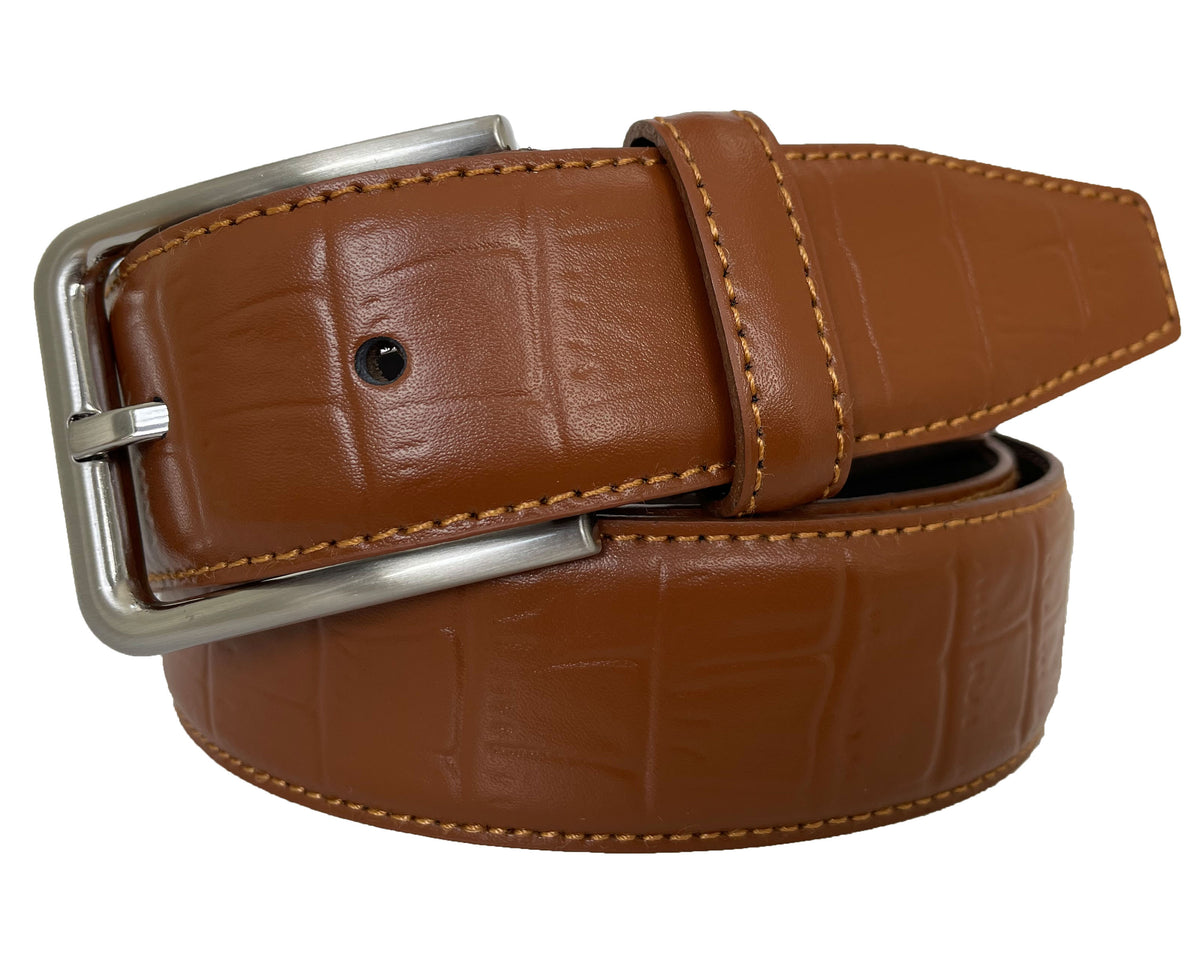 Tan 35mm Italian Leather Belt Crocodile Print