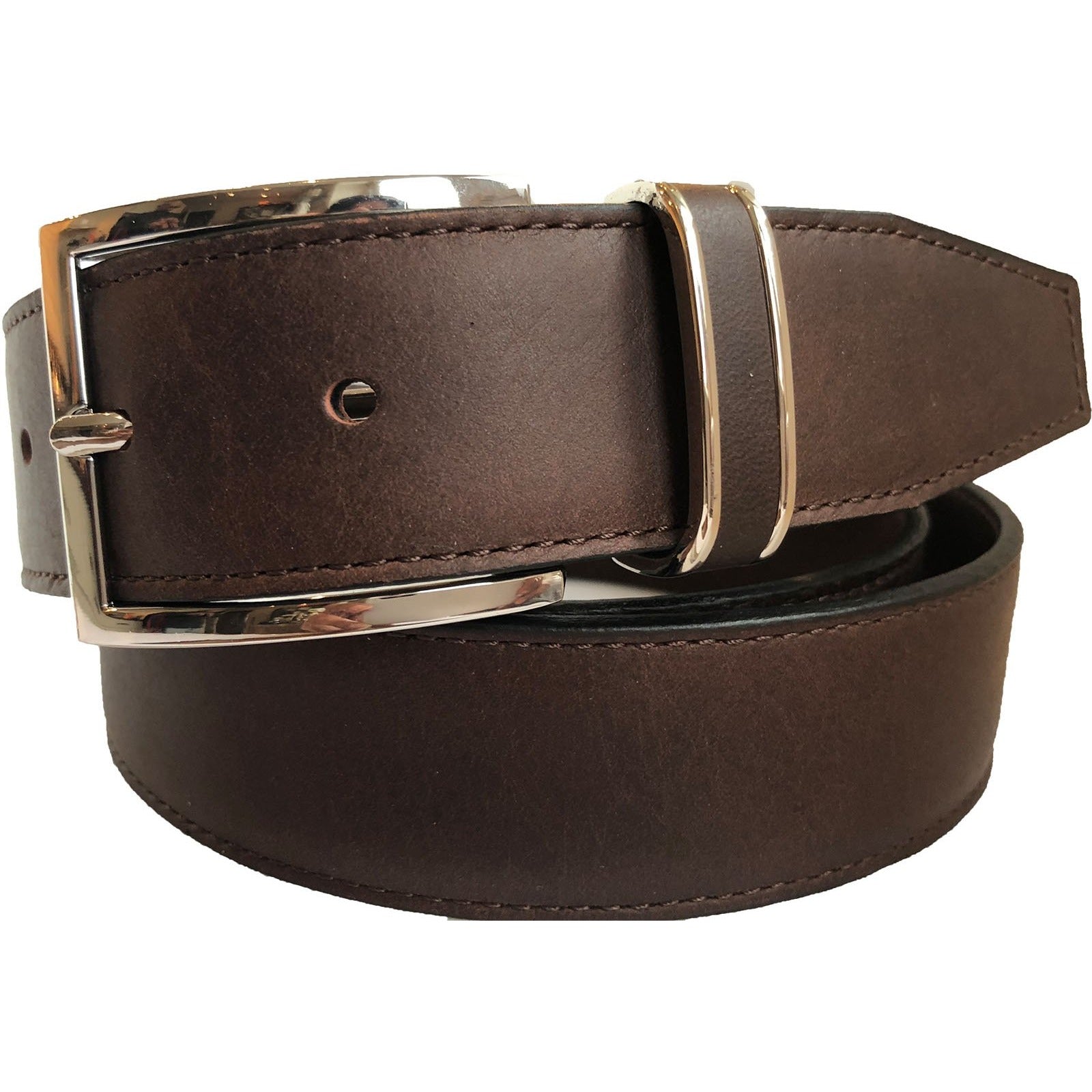 BROWN CALF LEATHER METAL ACCENTED LOOP 35MM LEATHER BELT