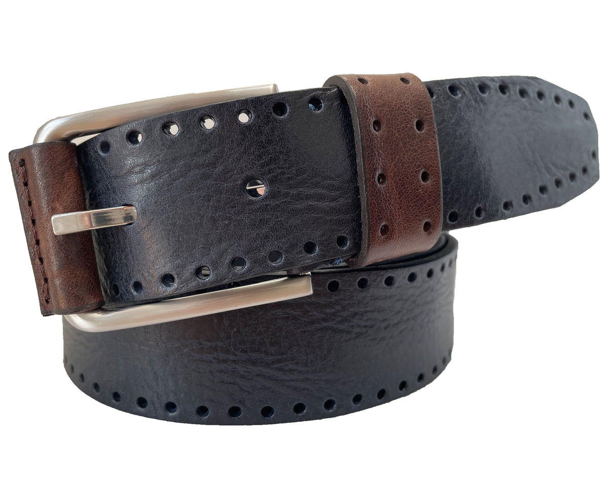 Blue 35mm Italian Leather Belt Distressed Finish