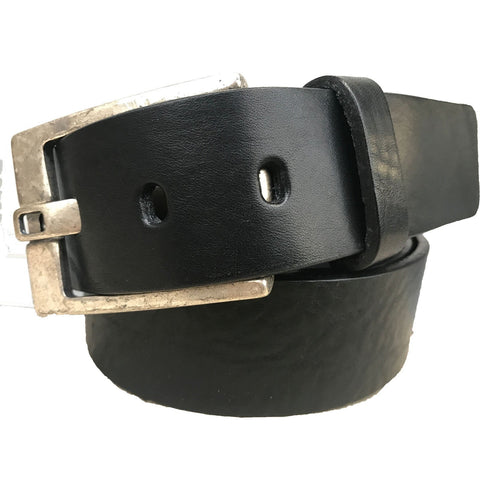 BLACK 40MM HIDE LEATHER BELT  FLAT PRONG BUCKLE